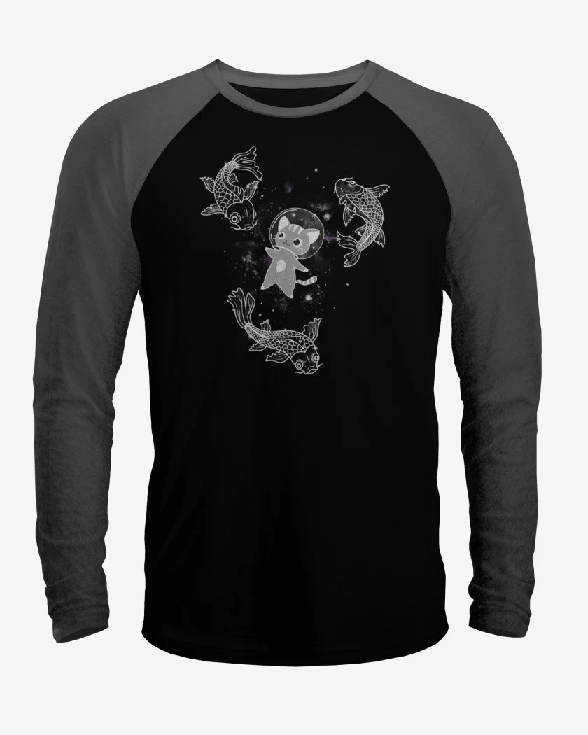 Polera Raglan Gatito en el espacio con pesces 