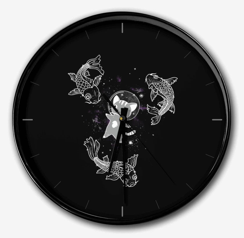 Reloj Negro de Gatito en el espacio con pesces 