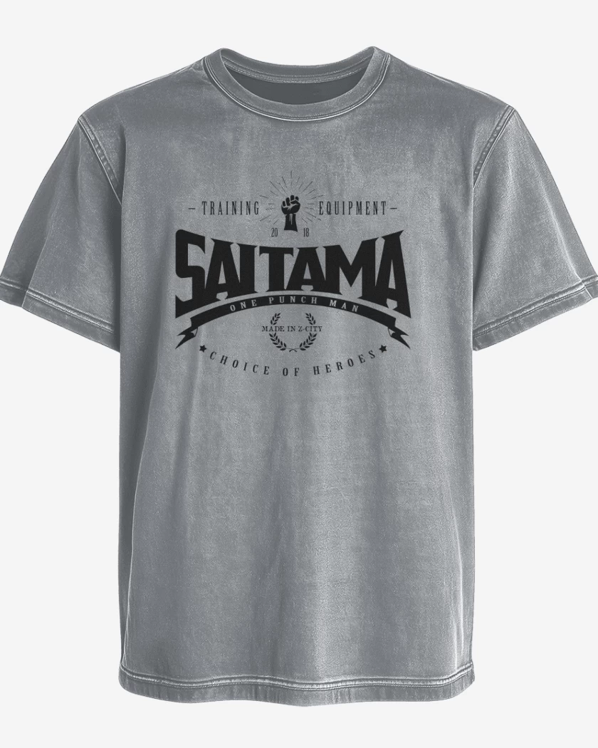 Polera desgastada Gris Melange de Saitama Training equipment
