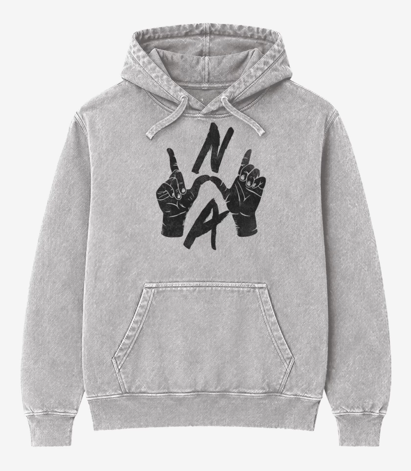 Poleron Canguro Acid Wash Gris Melange de N.W.A