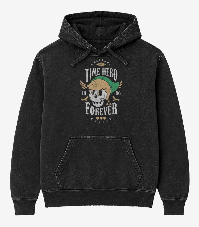 Poleron Canguro Acid Wash Negro de Time Hero