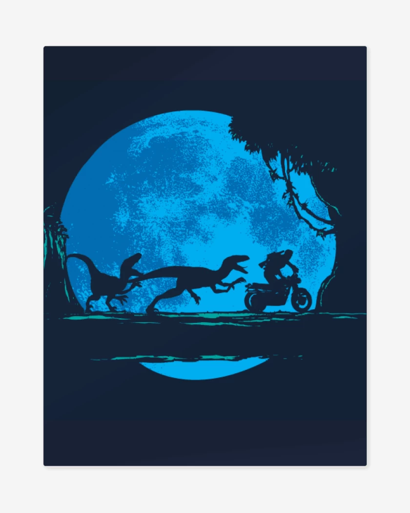 Print metalico Azul Marino de Jurassic world velociraptor