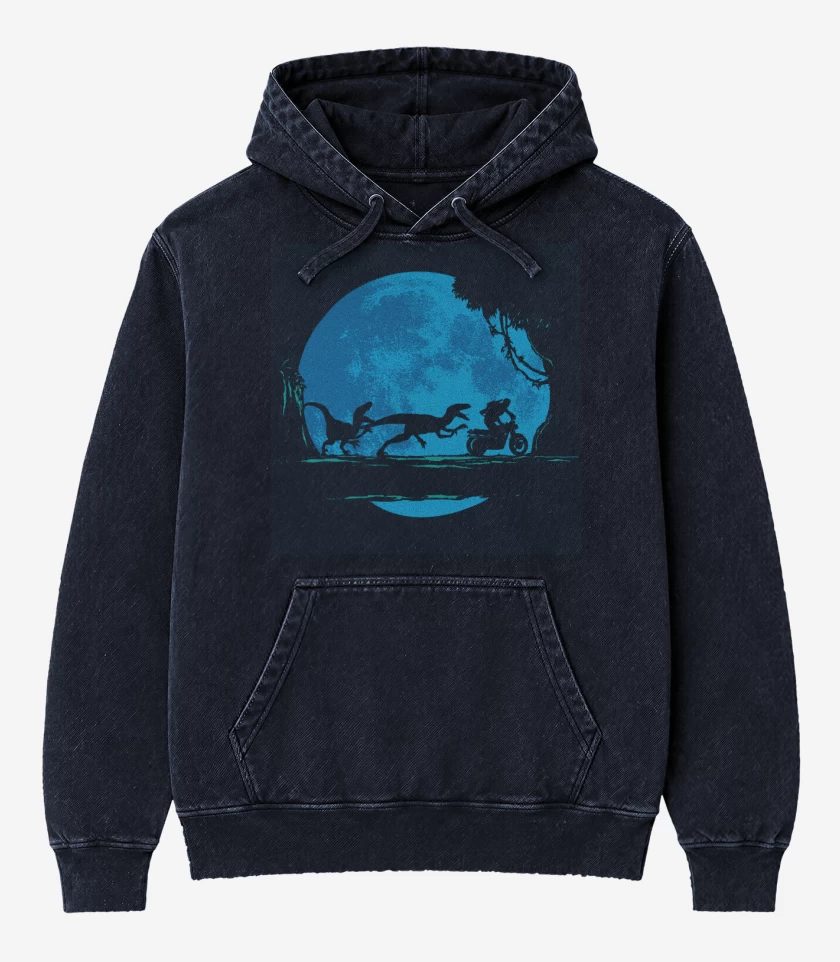Poleron Canguro Acid Wash Azul Marino de Jurassic world velociraptor