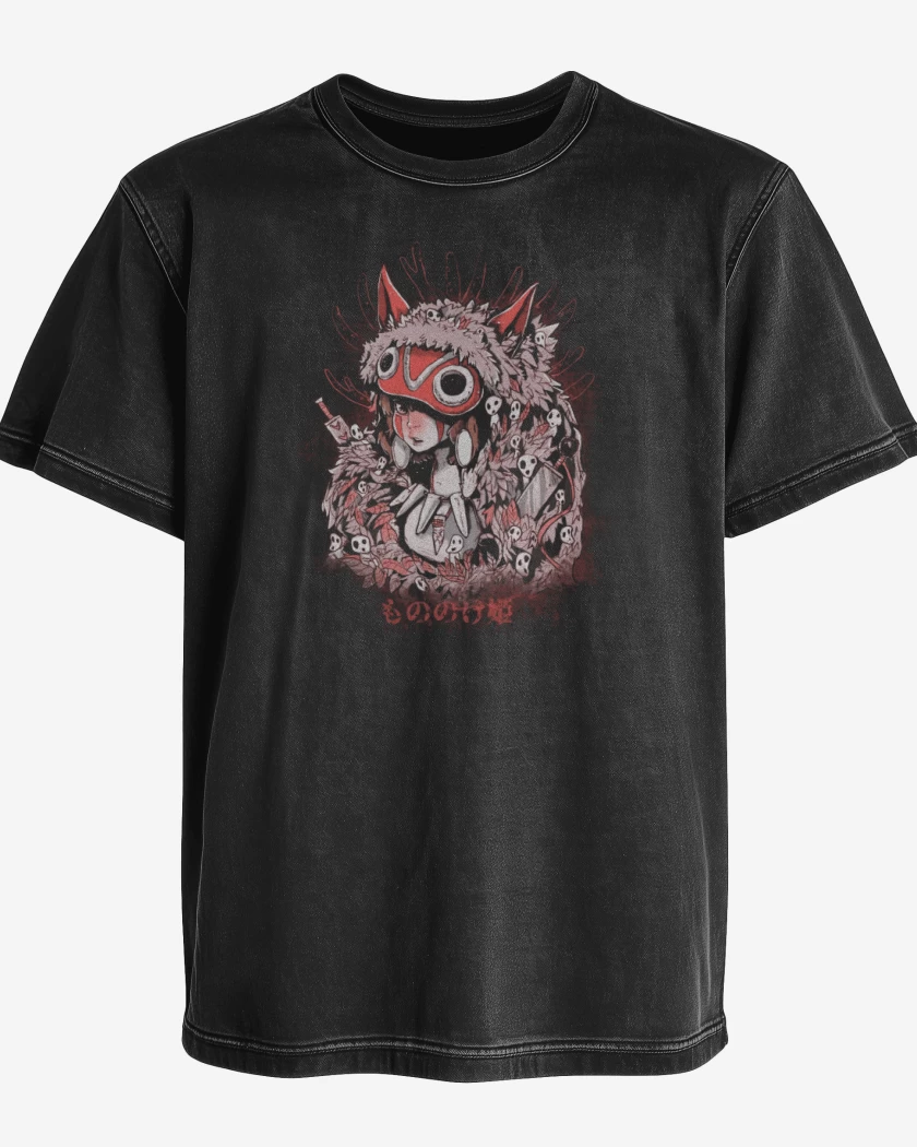 Polera desgastada Negro de Princesa mononoke