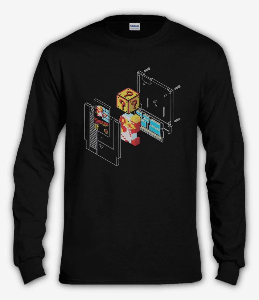 Polera manga larga Negro de Super bigote classic
