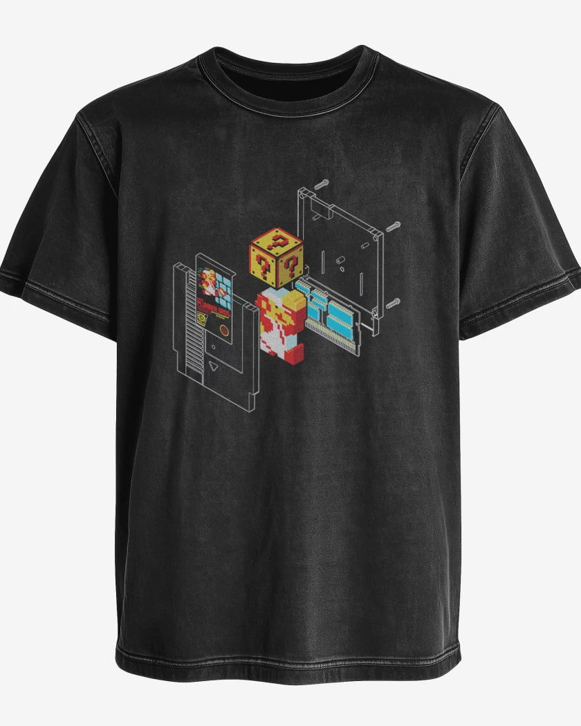 Polera desgastada Negro de Super bigote classic
