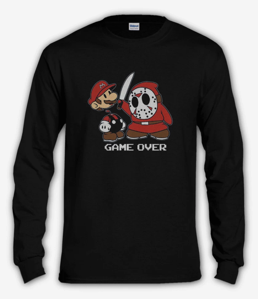 Polera manga larga Negro de Super bigote game over 