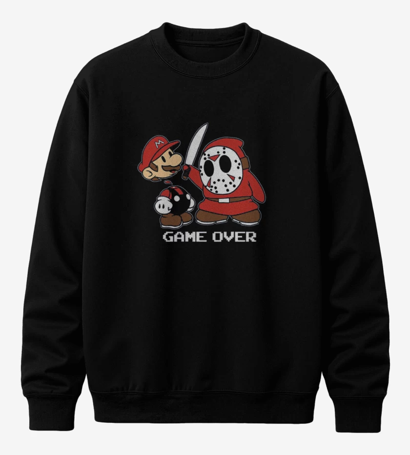 Poleron polo Negro de Super bigote game over 