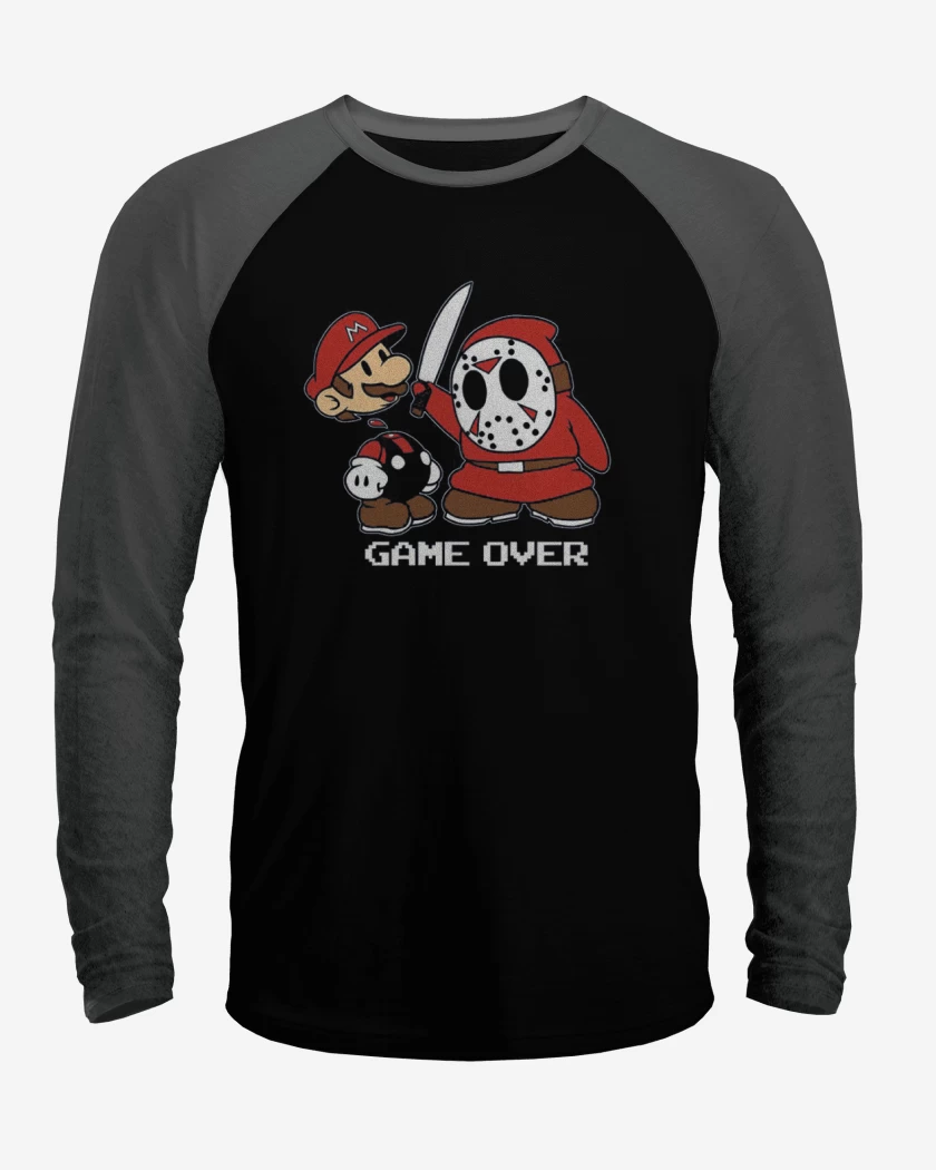 Polera Raglan Negro / Negro Heather de Super bigote game over 