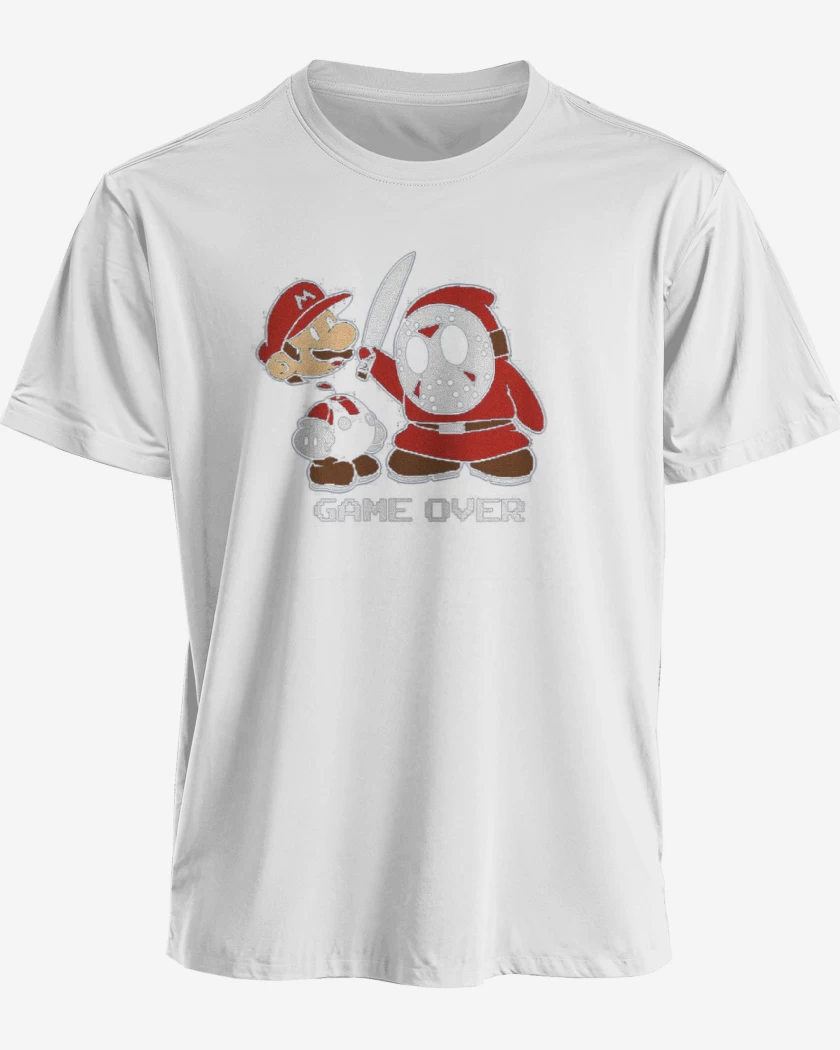 Polera premium Blanco de Super bigote game over 