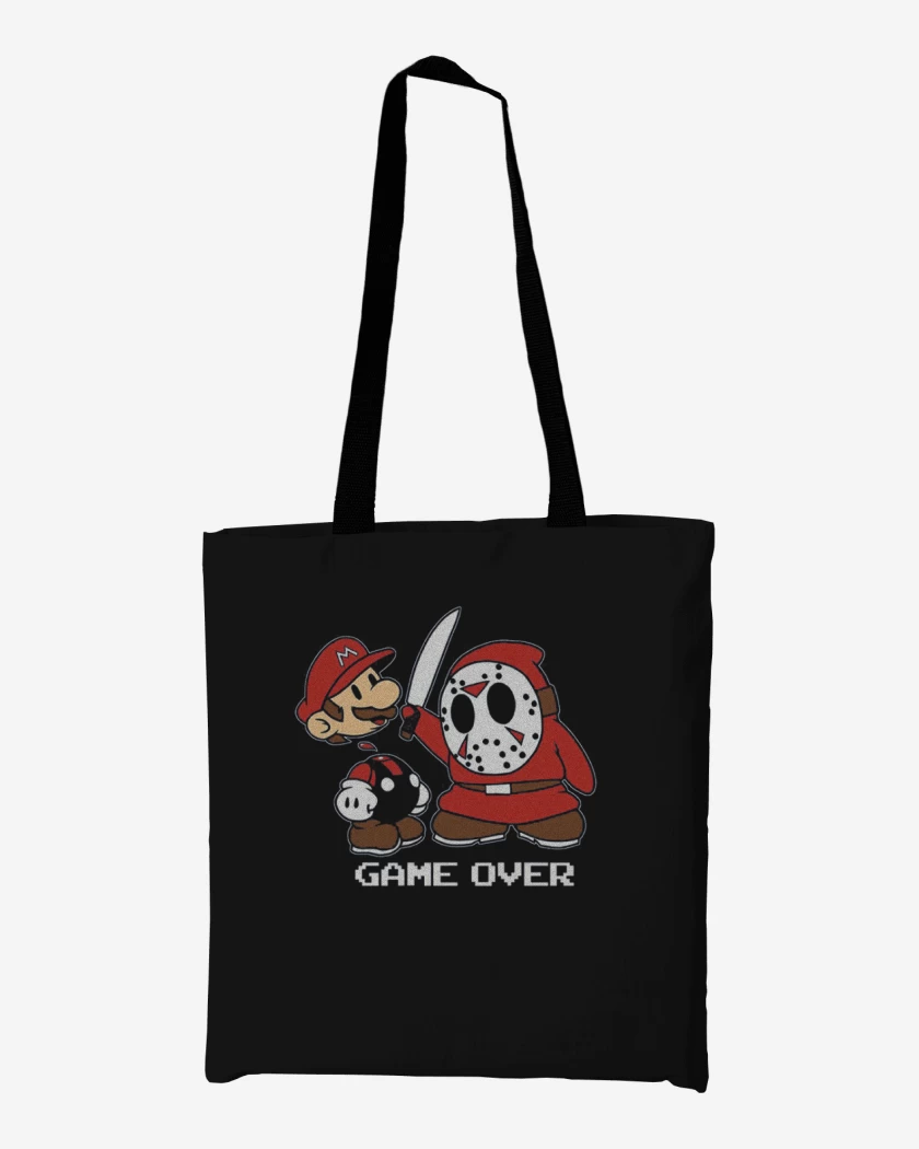 Totebag Negro de Super bigote game over 