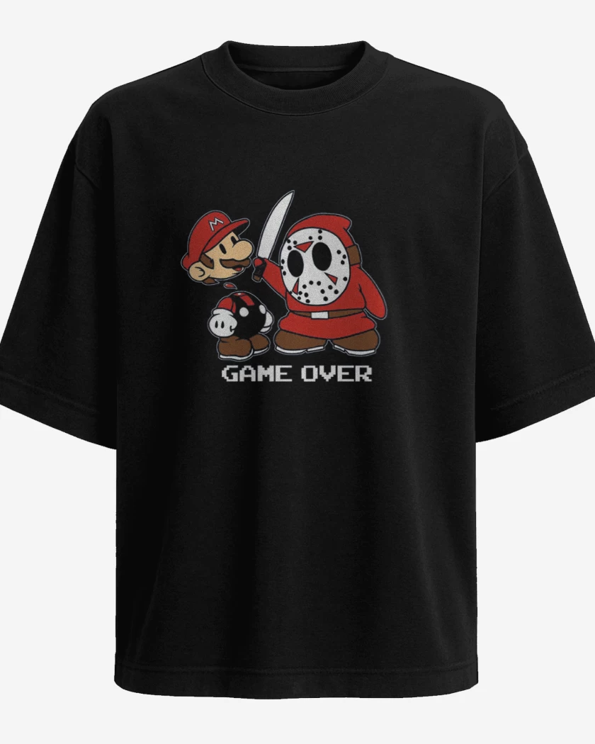 Polera Oversize Negro de Super bigote game over 