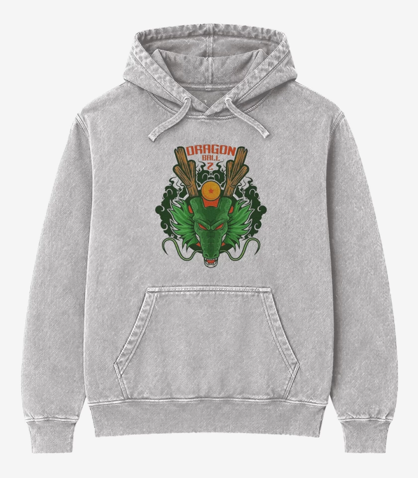 Poleron Canguro Acid Wash Gris Melange de Shenlong dragon ball z