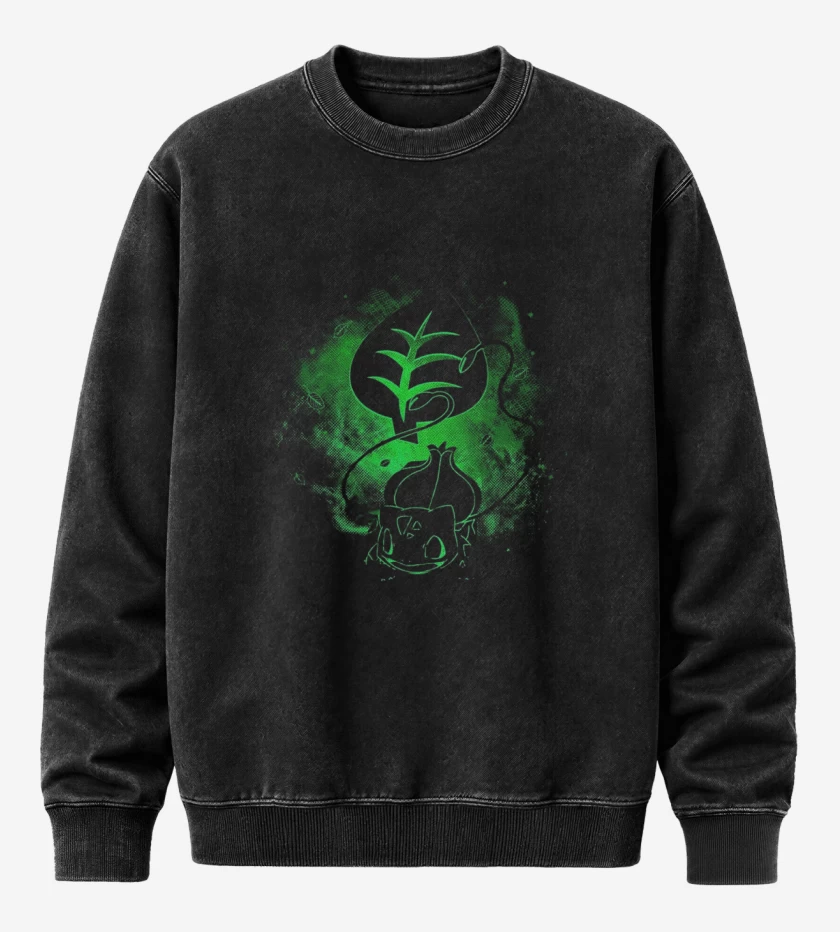 Poleron Polo Acid Wash Negro de bulbasaur green