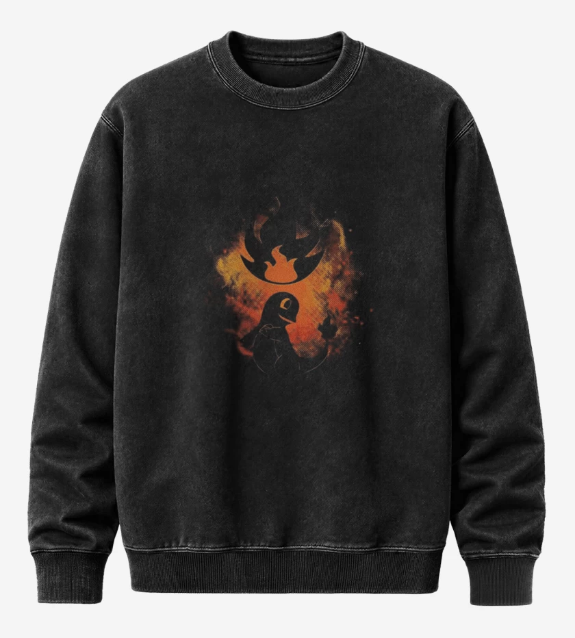 Poleron Polo Acid Wash Negro de Charmander orange 