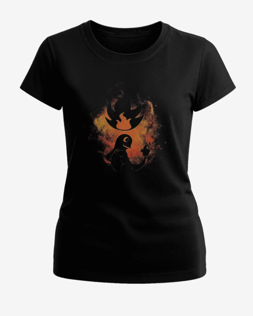 Polera de Mujer Negro de Charmander orange 