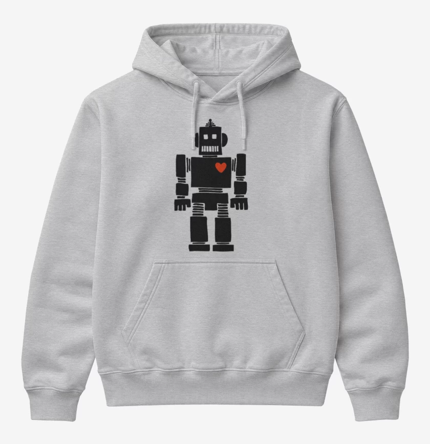 Poleron Canguro básico Gris Melange de corazon de robot