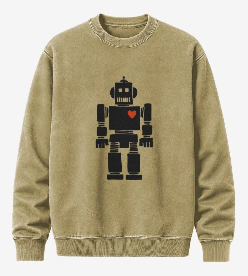 Poleron Polo Acid Wash Beige de corazon de robot