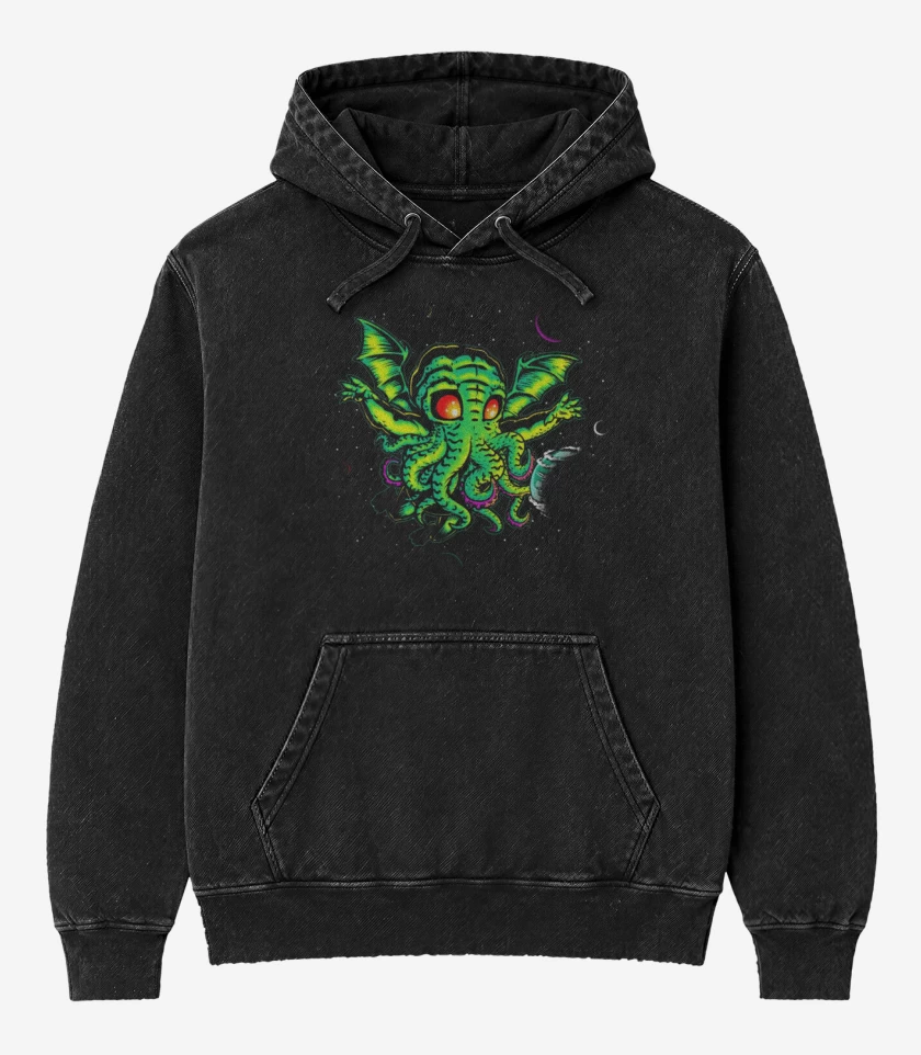 Poleron Canguro Acid Wash Negro de Los antiguos