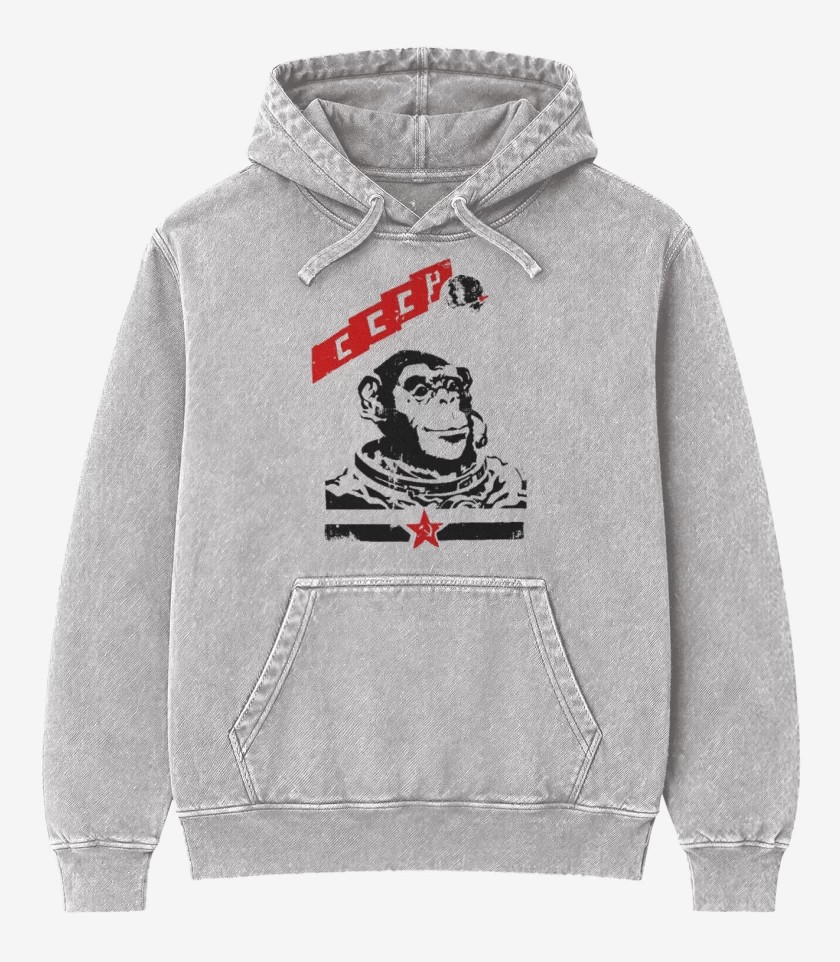 Poleron Canguro Acid Wash Gris Melange de Mono espacial