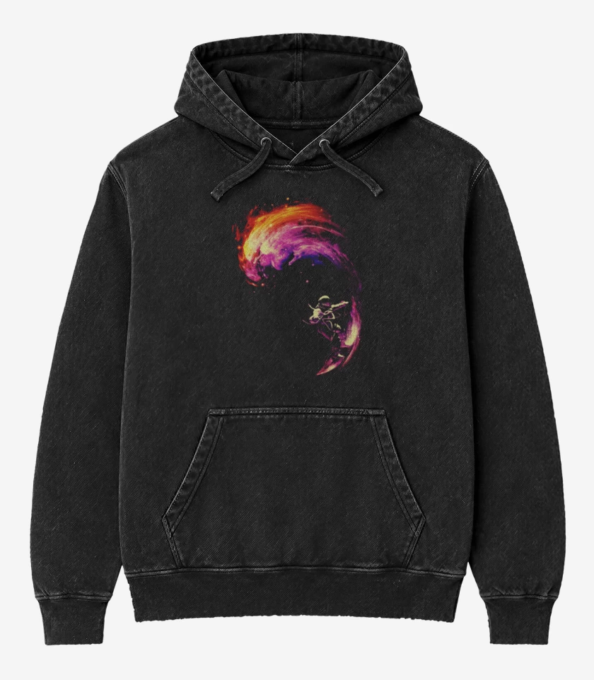 Poleron Canguro Acid Wash Negro de space surf