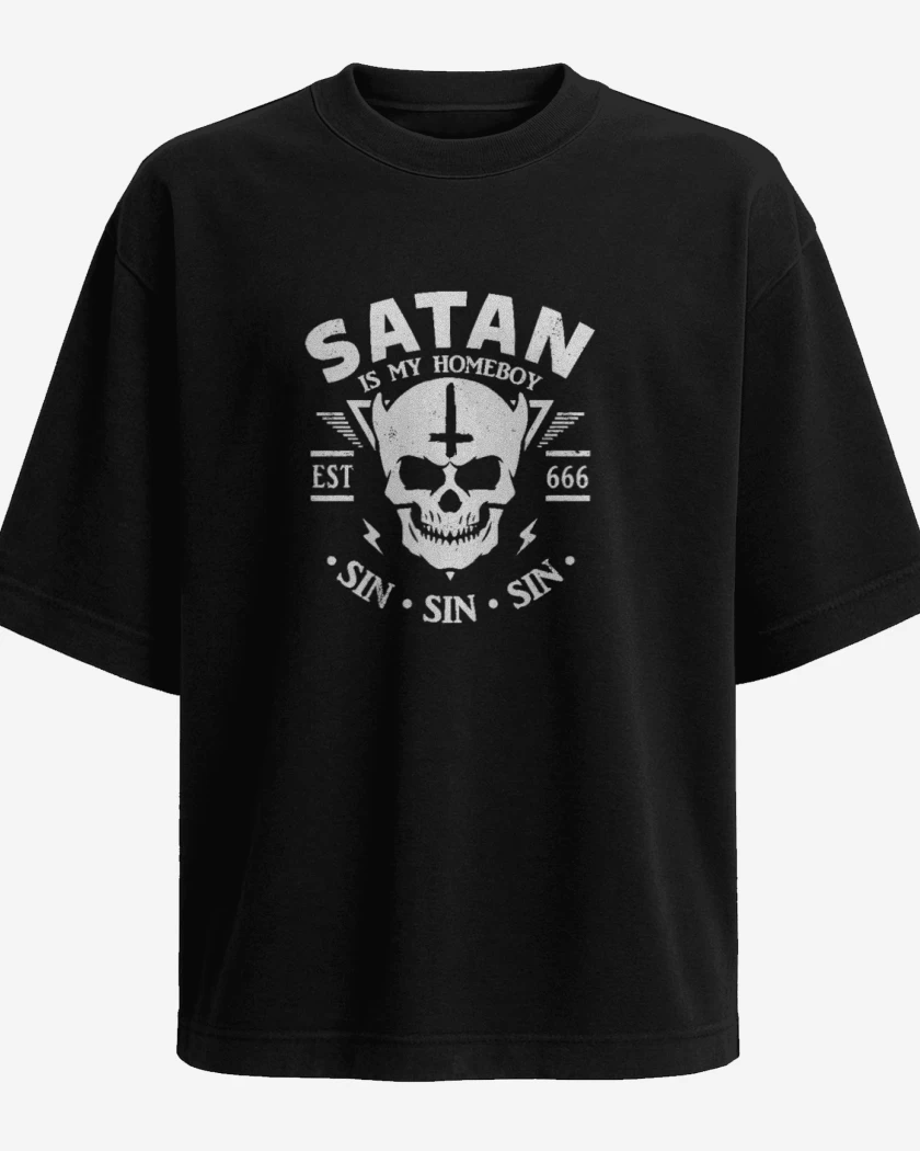 Polera Oversize Negro de Satan es mi copiloto