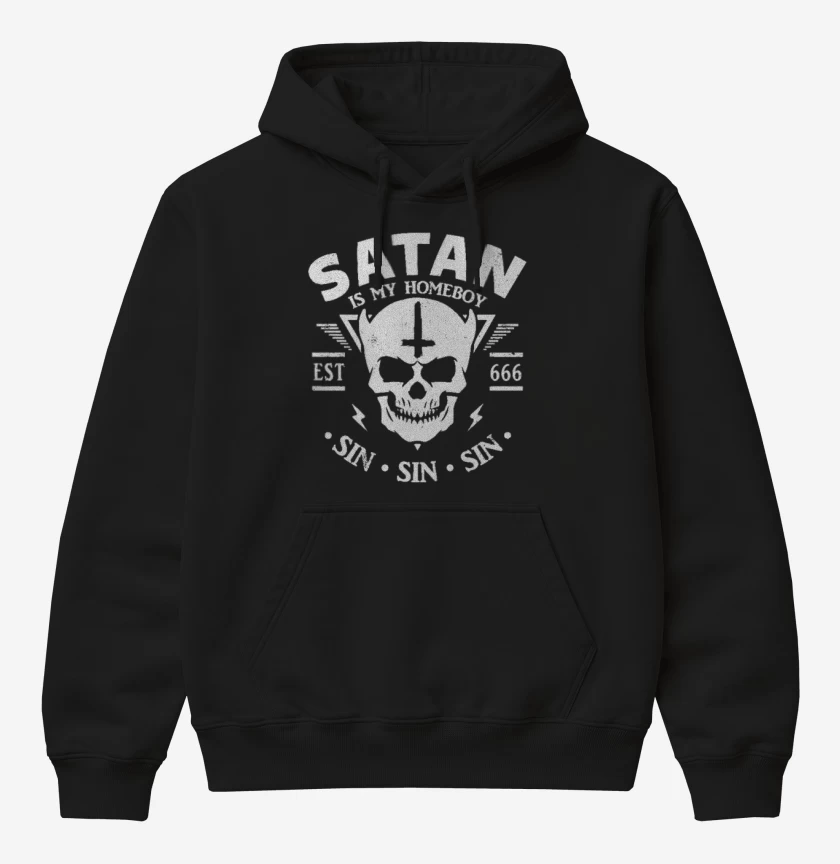 Poleron Canguro básico Negro de Satan es mi copiloto