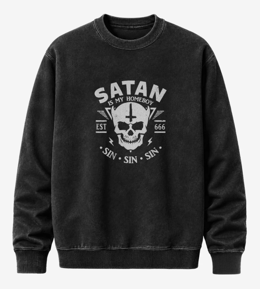 Poleron Polo Acid Wash Negro de Satan es mi copiloto