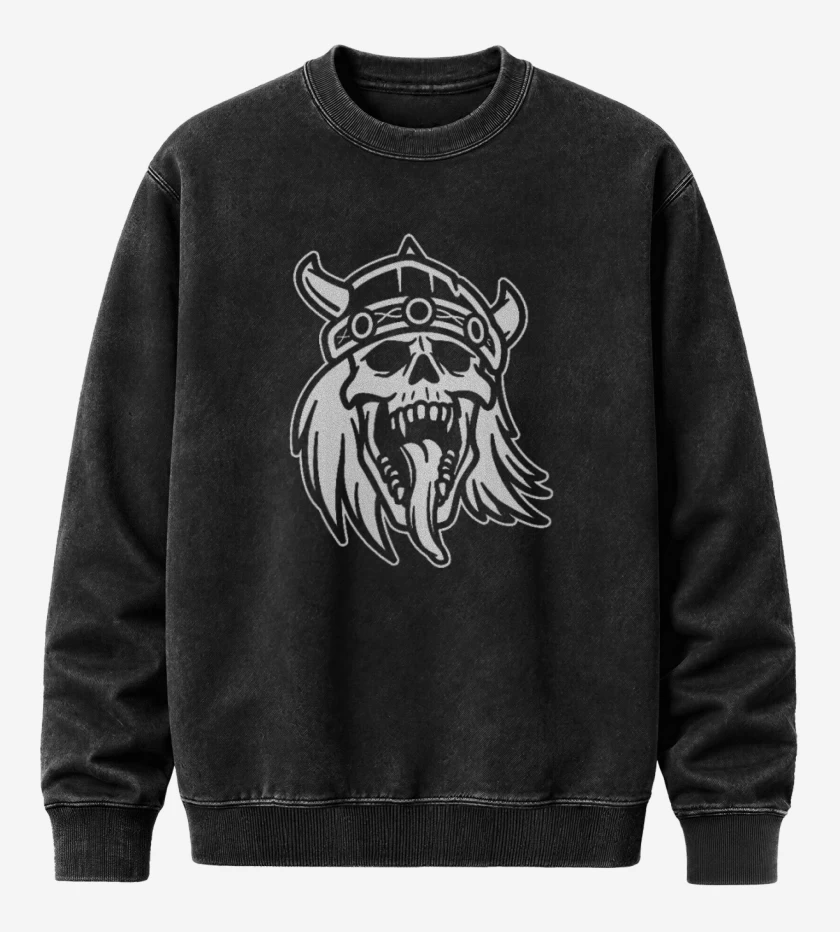 Poleron Polo Acid Wash Negro de Vikingo de la muerte