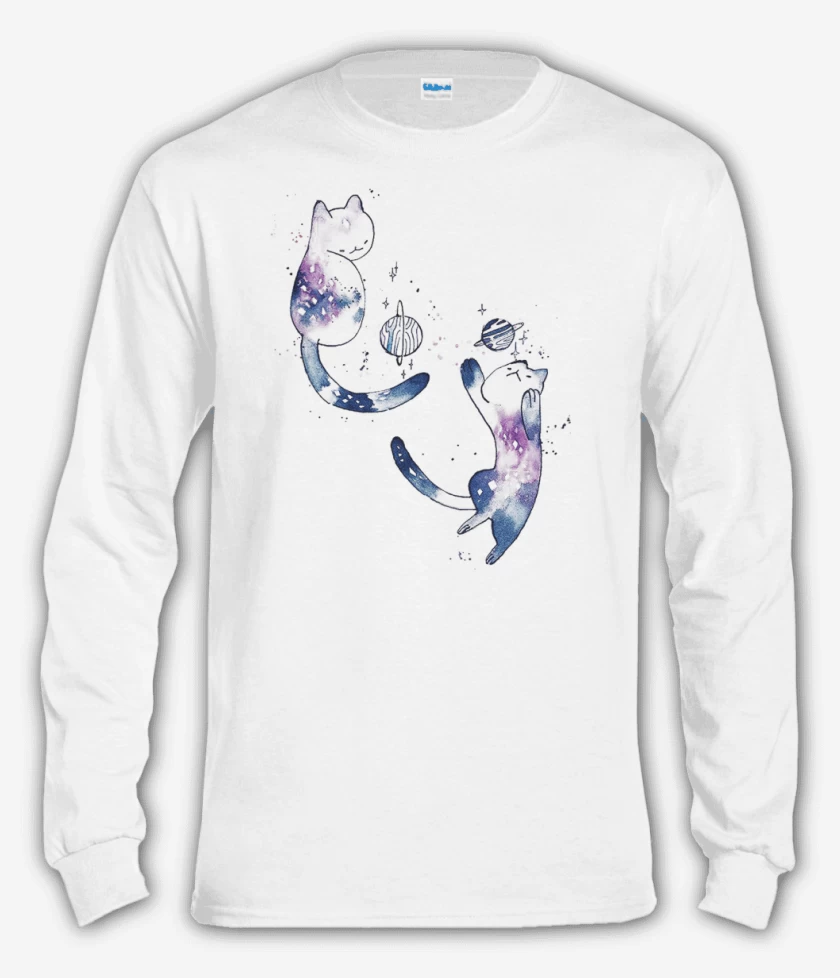 Polera manga larga Blanco de Gatitos Jugando