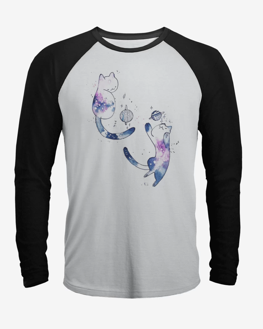 Polera Raglan Blanco / Negro de Gatitos Jugando