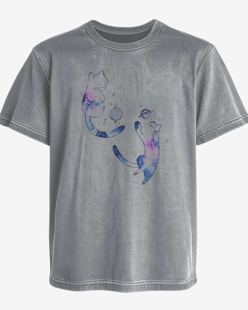 Polera desgastada Gris Melange de Gatitos Jugando