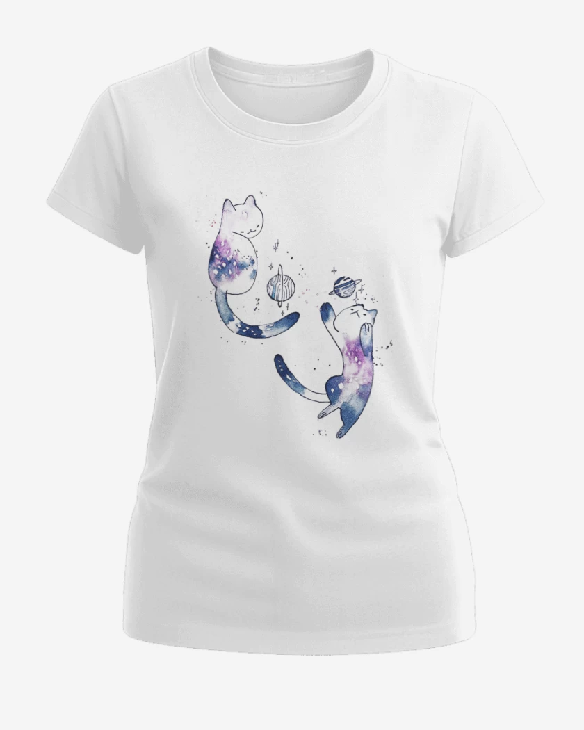 Polera de Mujer Blanco de Gatitos Jugando