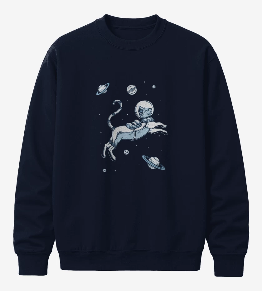 Poleron polo Azul Marino de Gatito espacial con planetas