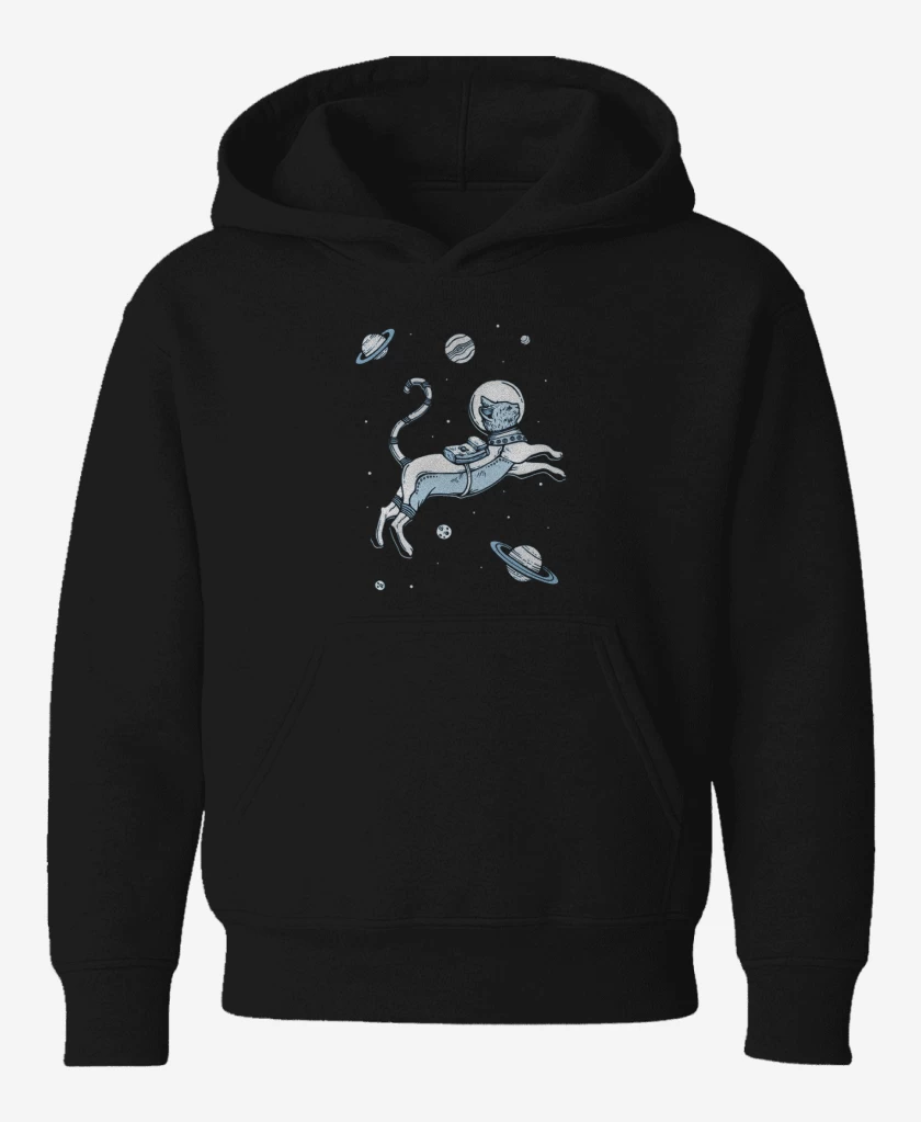 Poleron de niño Negro de Gatito espacial con planetas