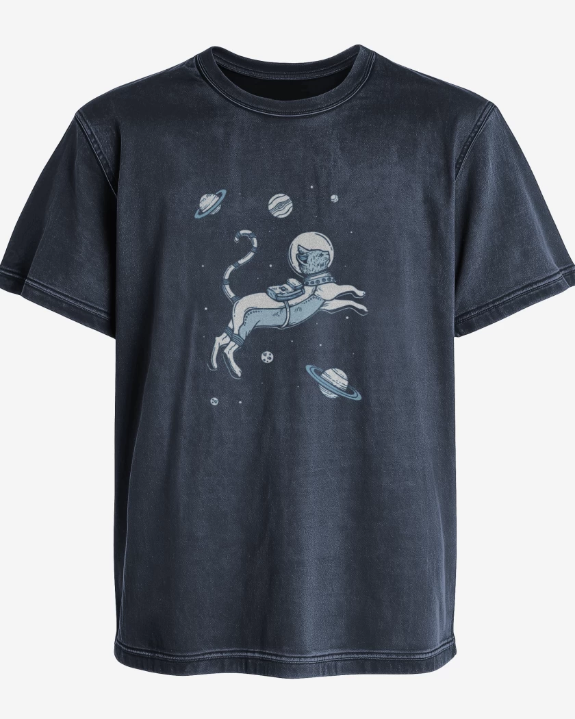 Polera desgastada Gatito espacial con planetas