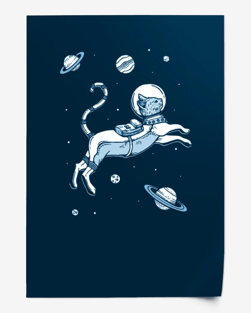 Print Gatito espacial con planetas