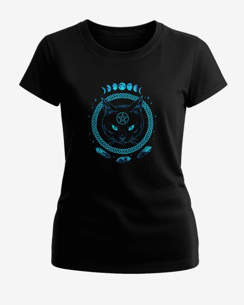 Polera de Mujer Negro de Gato estrella cinco puntas 