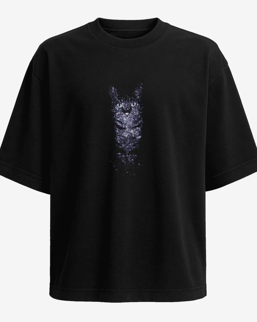 Polera Oversize Negro de Gatito estelar