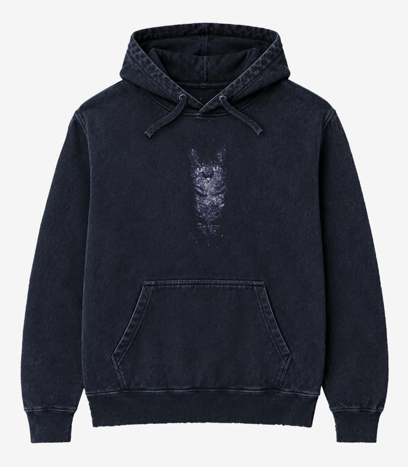 Poleron Canguro Acid Wash Azul Marino de Gatito estelar
