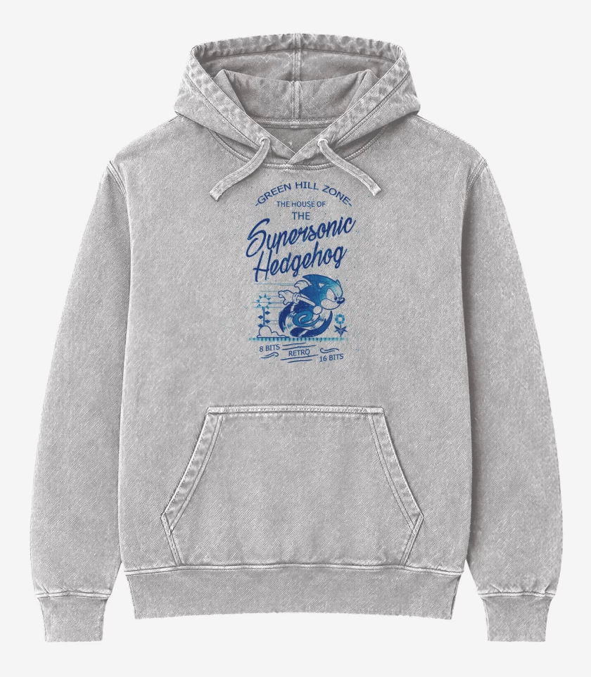 Poleron Canguro Acid Wash Gris Melange de Supersonic Hedgehog