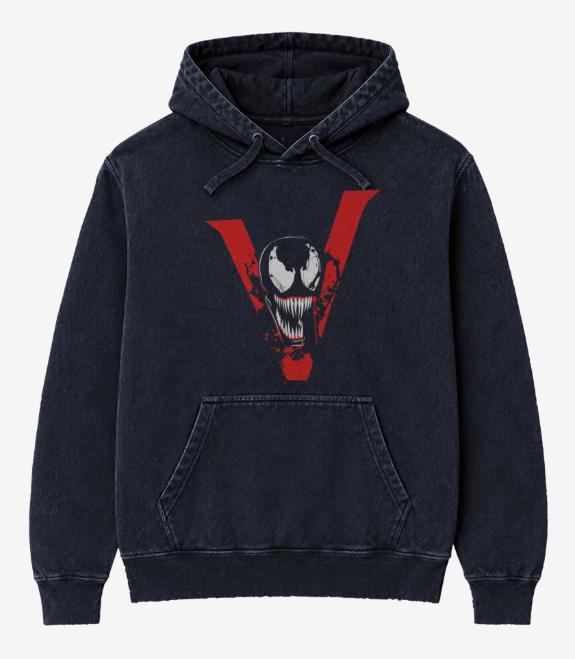 Poleron Canguro Acid Wash Azul Marino de V veneno 