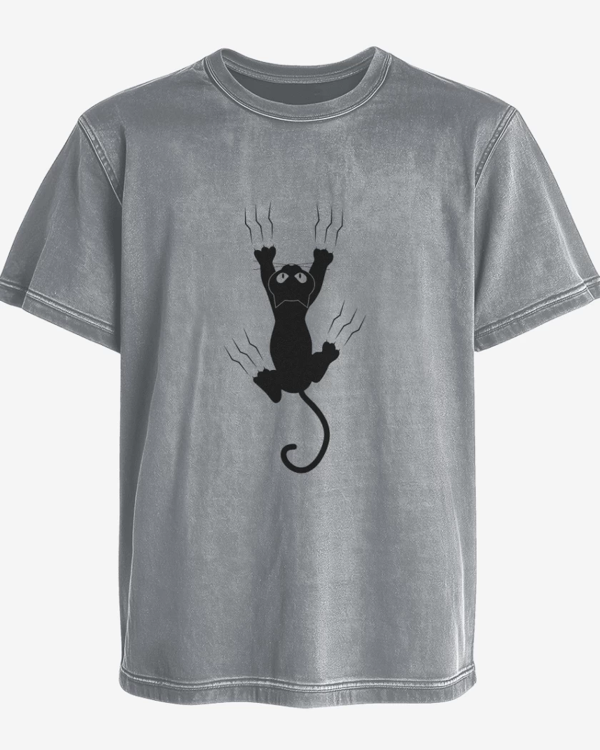 Polera desgastada Gris Melange de Gatito uñas 