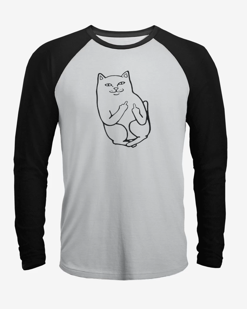 Polera Raglan Blanco / Negro de Gatito oyuo