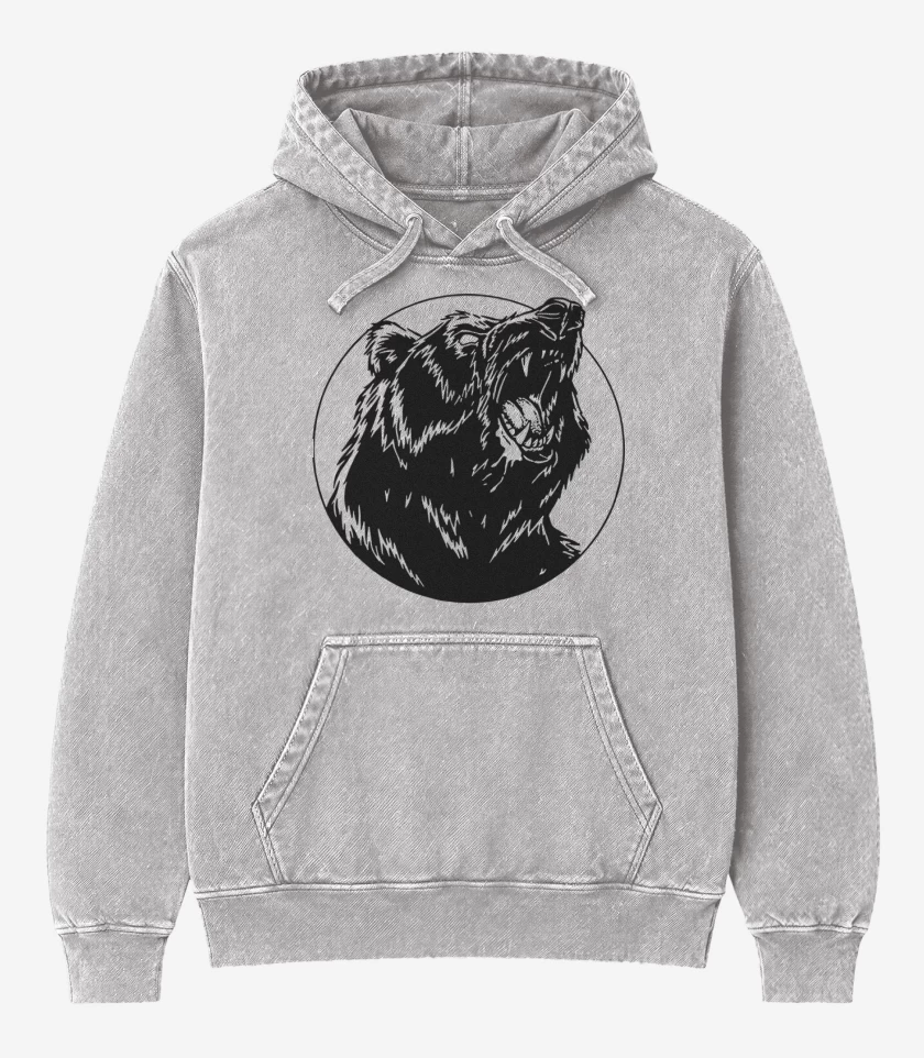 Poleron Canguro Acid Wash Gris Melange de Oso