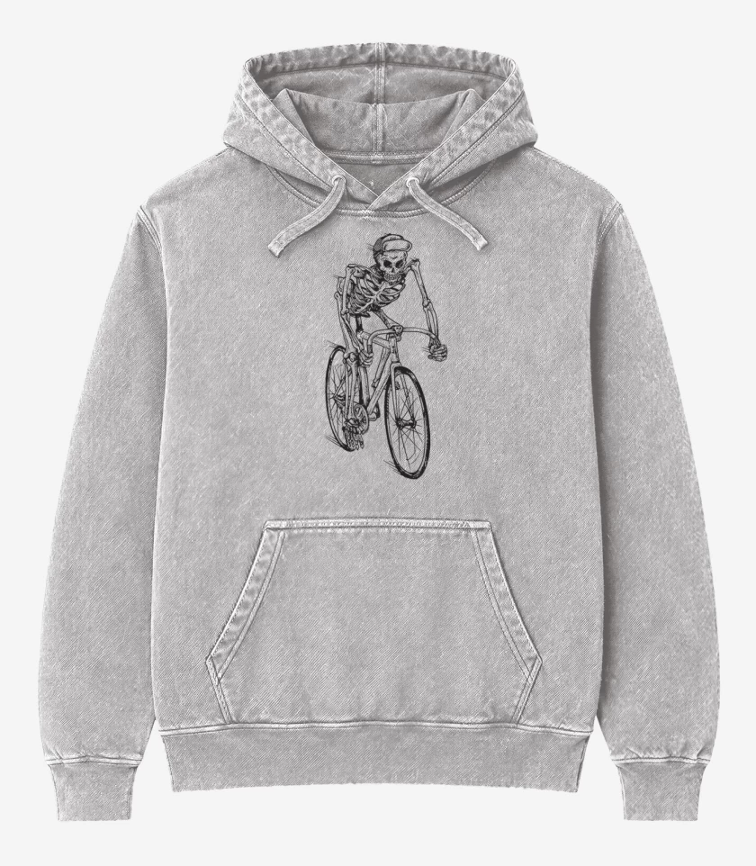 Poleron Canguro Acid Wash Gris Melange de Skull cleta