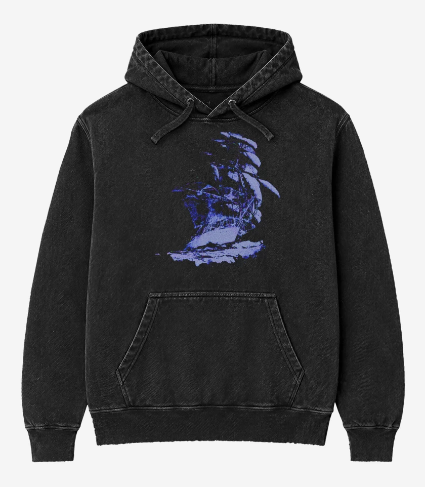 Poleron Canguro Acid Wash Negro de Barco