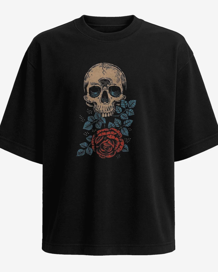 Polera Oversize Skull and roses
