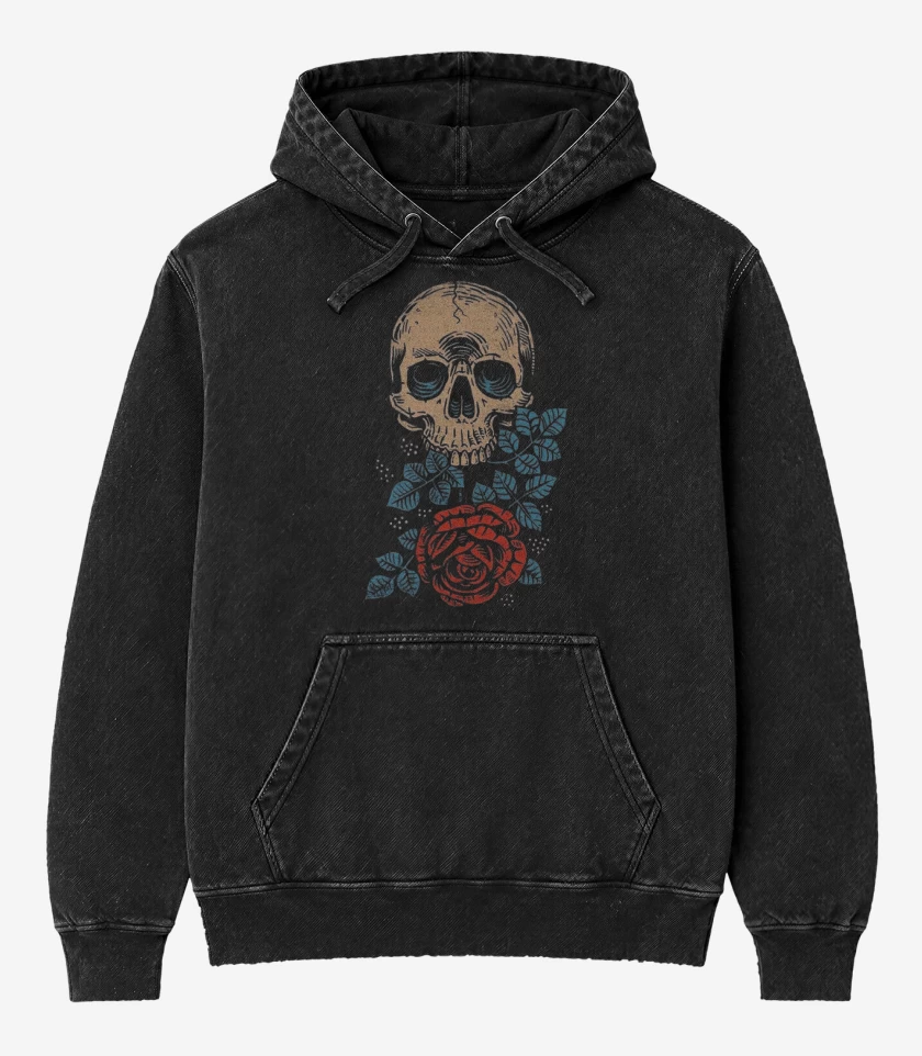 Poleron Canguro Acid Wash Negro de Skull and roses