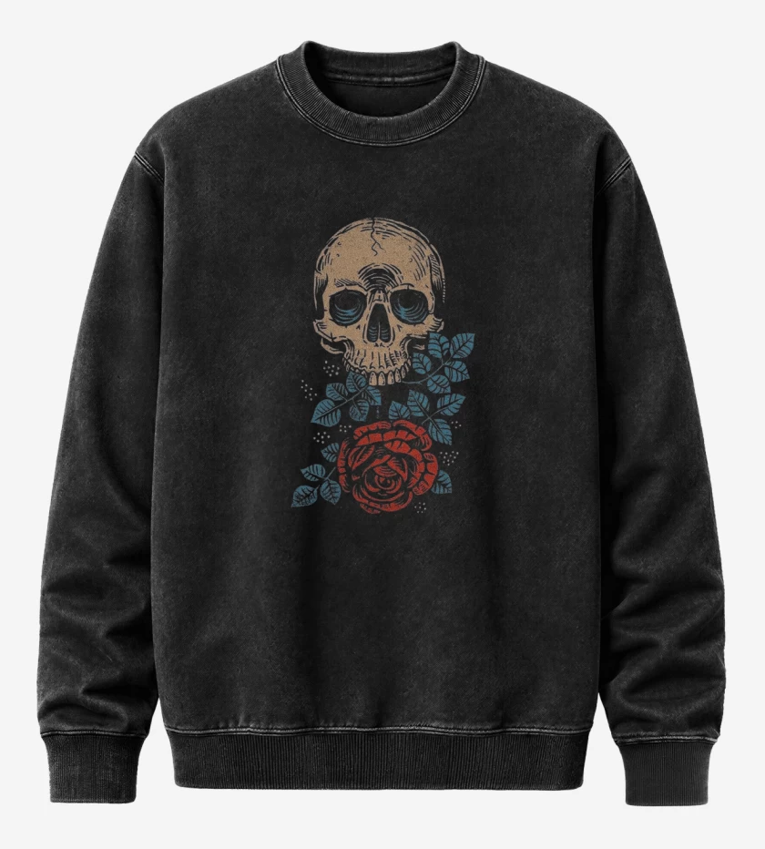 Poleron Polo Acid Wash Negro de Skull and roses